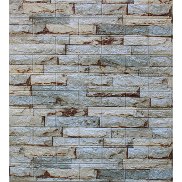 Dundee Deco 3D Wall Panels - Peel and Stick Wall Sticker, Modern Faux Brick Beige Grey Brown Self Adhesive Foam Wall Paneling for Interior Wall Decor, Pack of 5, Covers 26.45 sq. ft.
