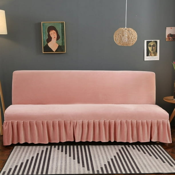 Xiao Hua Funda de sofá plegable de 1 pieza sin soporte, elástica para sala de estar, color rosa, fácil de lavar, con falda, 70,86-78,74 x 47,24 pulgadas