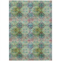 HomeRoots 562960 9 x 12 ft. Blue & Green Floral Medallion Washable Non Skid Indoor Outdoor Rectangle Machine Woven Area Rug
