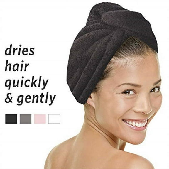 Microdry Ultra Absorbent Quick Drying Softloft Hair Wrap Towel Turban, Black