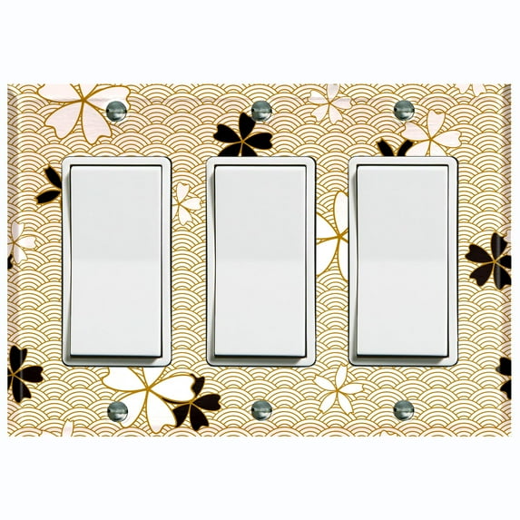 Metal Light Switch Plate Cover Japanese Flower Pattern Beige Wallpaper FLW038