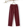 thumbnail image 6 of ZHYou No Boundarie Summer Linen Pants for Women Stretch Waist Straight Leg Lightweight Pull On Baggy Fit Trousers with 2 Flat Pockets Wine Size S, 6 of 6