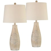 John Timberland Chico 27 Tall Modern Southwest Rustic Table Lamps Set of 2 Brown Light Wood Finish Living Room Oatmeal Shade