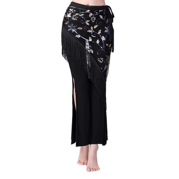 Faldas de lentejuelas para danza del vientre, falda de cadera con borlas y flecos, bufanda de cadera para fiestas y actuaciones Negro Colorido