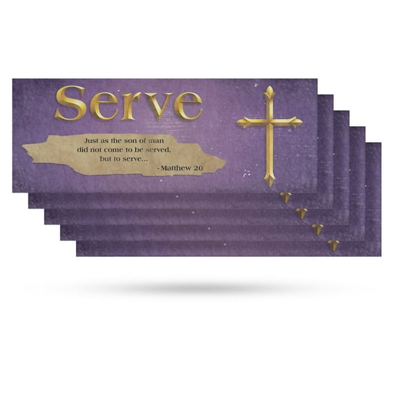 Jesus Serve Vinyl Decal 5 Pack of 12 Inch x 5 Inch Weatherproof Heavy-Duty Adhesive Backing | Inspirational Faith, Religious Message, Eye-Catching Display | Made in USA