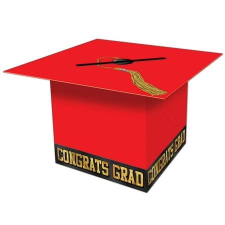 Beistle Pack of 6 Red Graduation Cap "Congrats Grad" Party Gift Card Boxes 8.5"