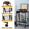 thumbnail image 3 of 2 Tier Record Player Stand End Table Vinyl Storage with Charging Station Wheels, 3 of 5