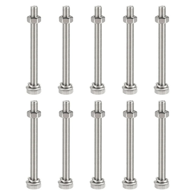 Unique Bargains M6 x 70mm Vis Hexagonale en Acier Inoxydable 304, Écrous, Kits de Rondelles Plates et Verrouillables 10 Ensembles