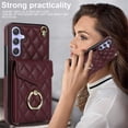 thumbnail image 2 of For Samsung Galaxy A35 5G Case Premium PU Leather Accordion Folding Wallet &Card Holder With RFID Shielding Material With Adjustable Ring Holder And Detachable Crossbody＆Wrist Strap,wine red, 2 of 7