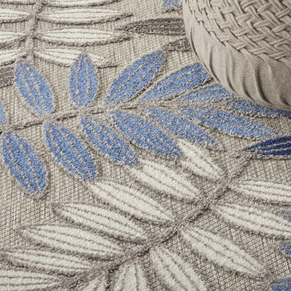 5â€™ Round Gray and Blue Leaves Indoor Outdoor Area Rug