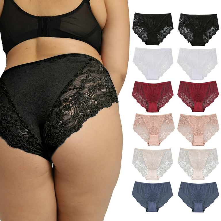 Women Panties Plus Size Lace Solid Color Briefs Ultra-Thin Mid-Rise  Underpants Sexy Soft Seamless Underwear Hipster