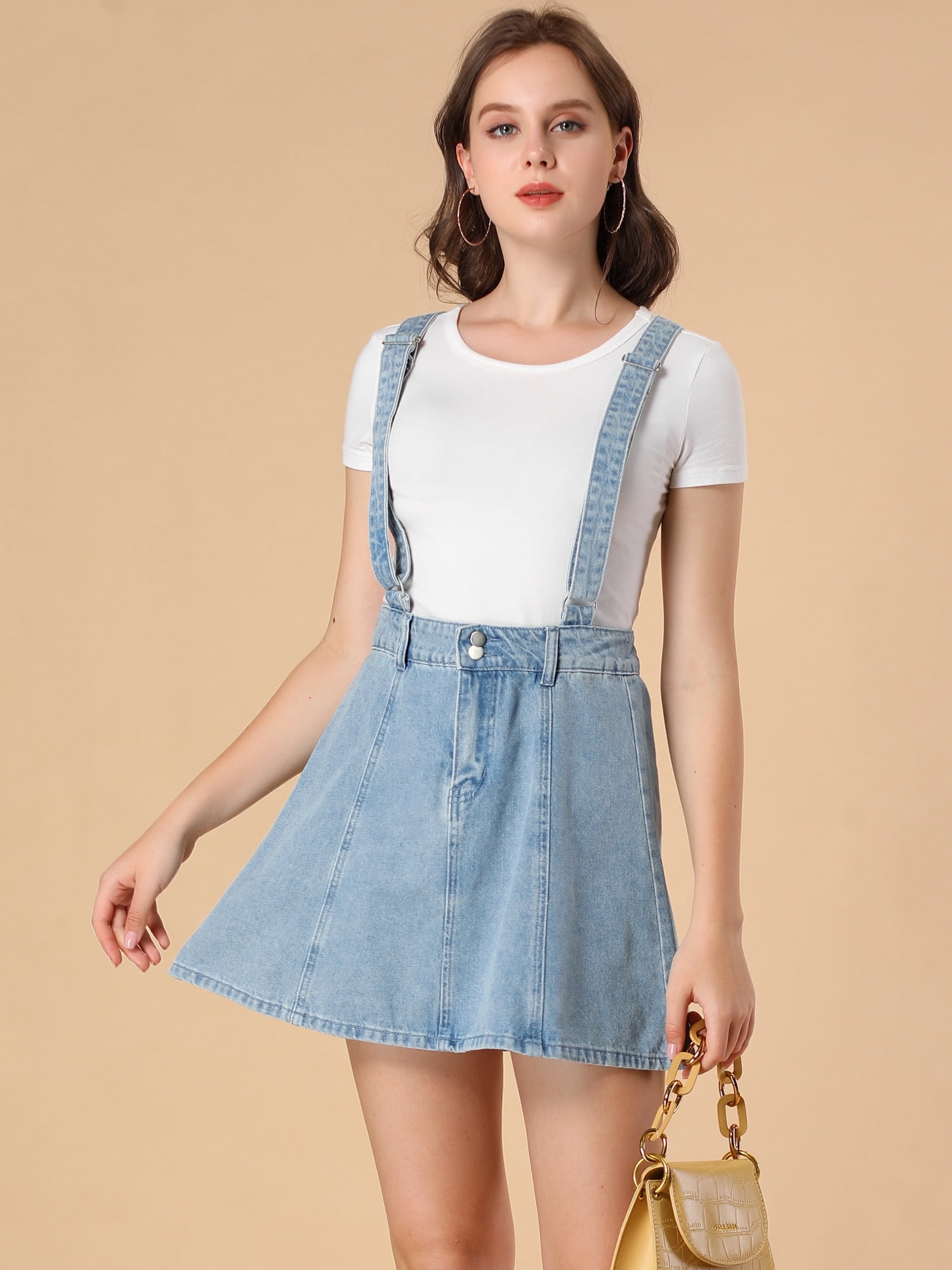 DARING DIVA Women's Button Front A Line Mini Suspender Skirt S Blue