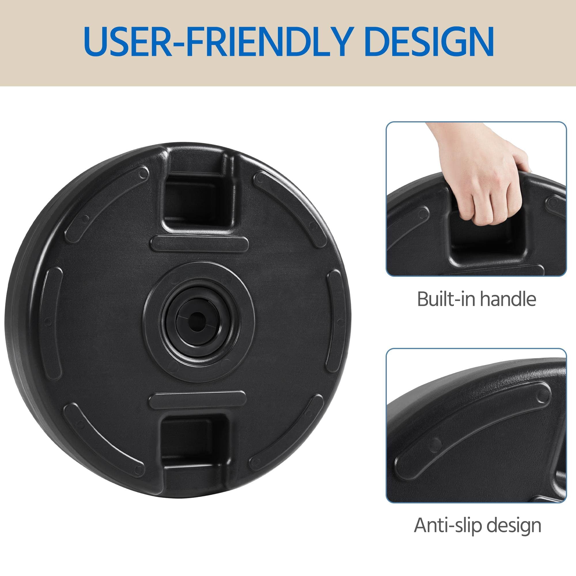 Yaheetech 22L Umbrella Base Stand - Round Water & Sand Filled Plastic Free-Standing Umbrella Base w/Built-in Handle & Anti-Slip Design for Outdoor/Lawn/Garden/Beach, Black