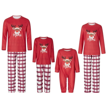 

Votuleazi Christmas Pajamas for Family Long Sleeve T-shirt and Plaid Trousers Sleepwear Outfits