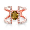 thumbnail image 2 of Gem Stone King 1.66 Ct Oval Whiskey Quartz 18K Rose Gold Plated Sterling Silver Ring (Size 9) (Size 9), 2 of 3