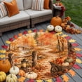 thumbnail image 5 of Thanksgiving Fall Round Area Rug 5 FT,Non Slip Bedroom Area Rug,Rustic Orange Pumpkin Maple Leaves Forest Washable Soft Circular Carpet Floor Mat for Kitchen Dining Room Foyer Balcony Dorm, 5 of 9