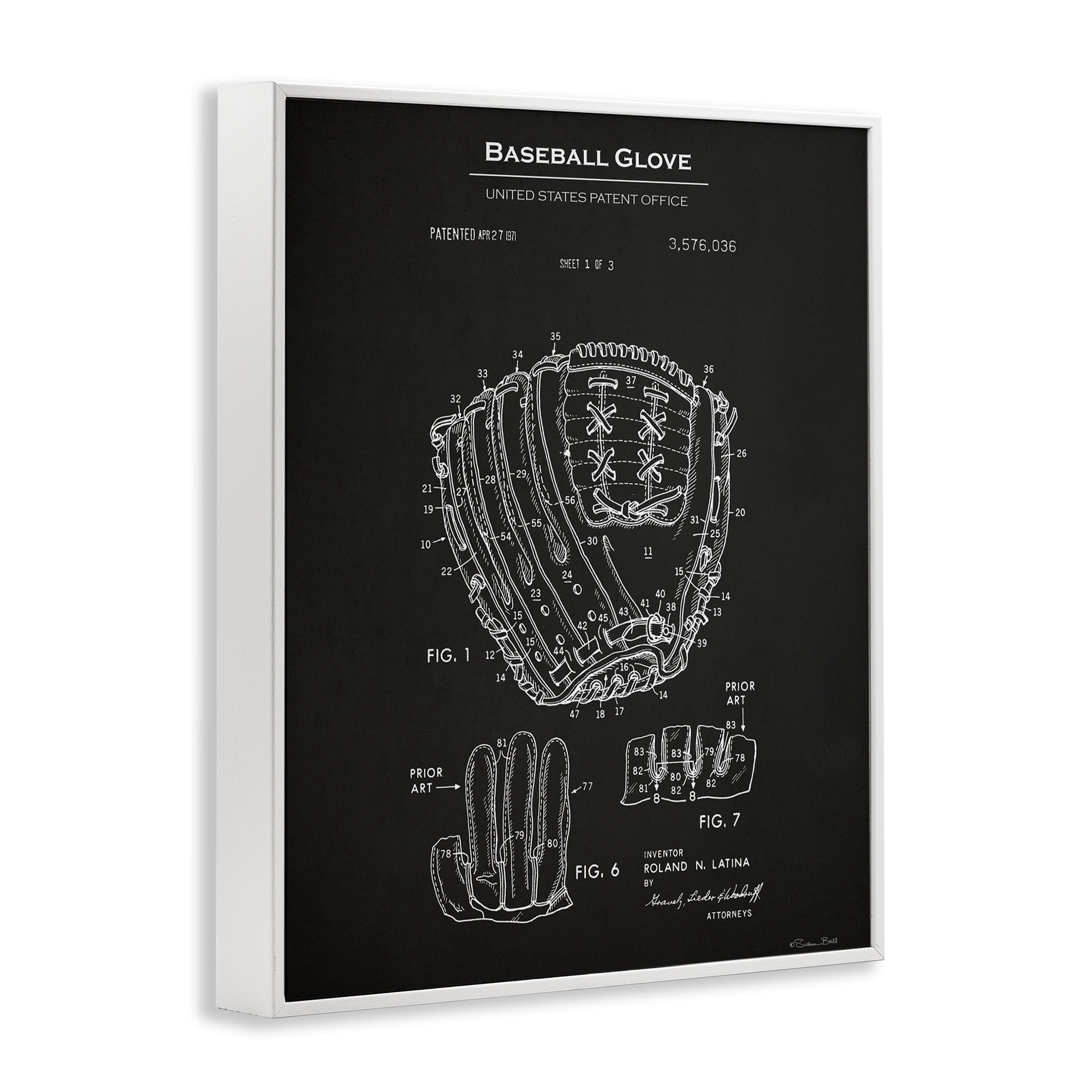 Stupell Industries Baseball Glove Blueprint Sports Painting White Framed Art Print Wall Art, 16 x 20