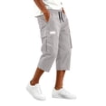 thumbnail image 7 of HKYNLAG Mens Long Cargo Shorts Below Knee Breathable Capris Pants Elastic Waist Solid Color Ankle Pants Beige L, 7 of 7