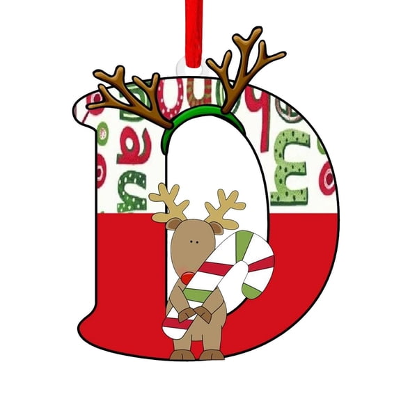 LSLJS Christmas Tree Hanging Ornaments English Letter Pendant 3.15" Acrylic Flat Alphabet with Reindeer Baubles Xmas Theme Car Rearview Mirror Pendant Christmas Decorations