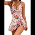 thumbnail image 2 of Traje de Baño de una Pieza con Falda Cruzada para Mujer, con Control de Abdomen, Falda. Marrón S, 2 of 9
