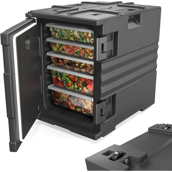 ROVSUN 82 QT Hot Box Food Warmer, Insulated Food Pan Carrier for 5 Full-Size Pan w/Wheels Double Buckles and Handles, Stackable Hot Boxes for Catering Restaurant Canteen Family Party