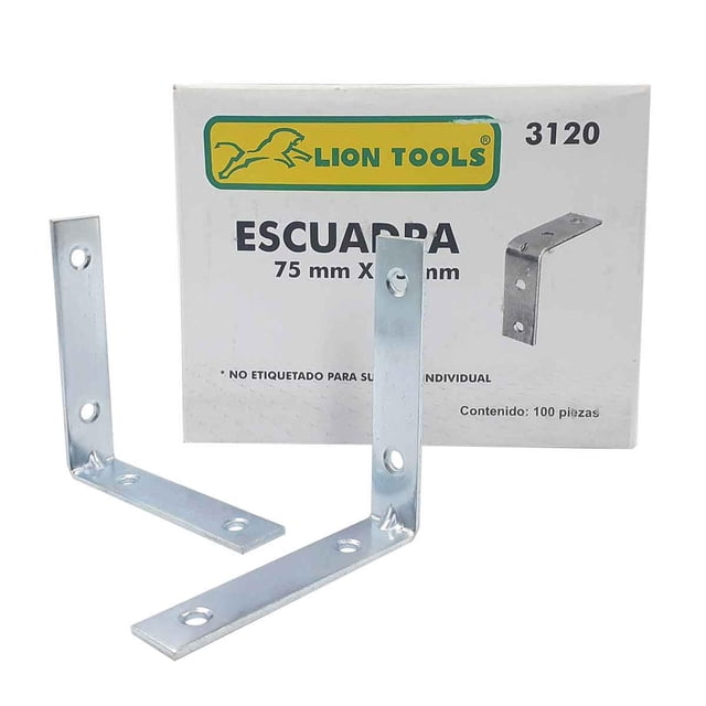 Soporte Angular En Forma De L Para Repisas 75mm x 75mm Caja 100 Piezas Lion Tools 3120