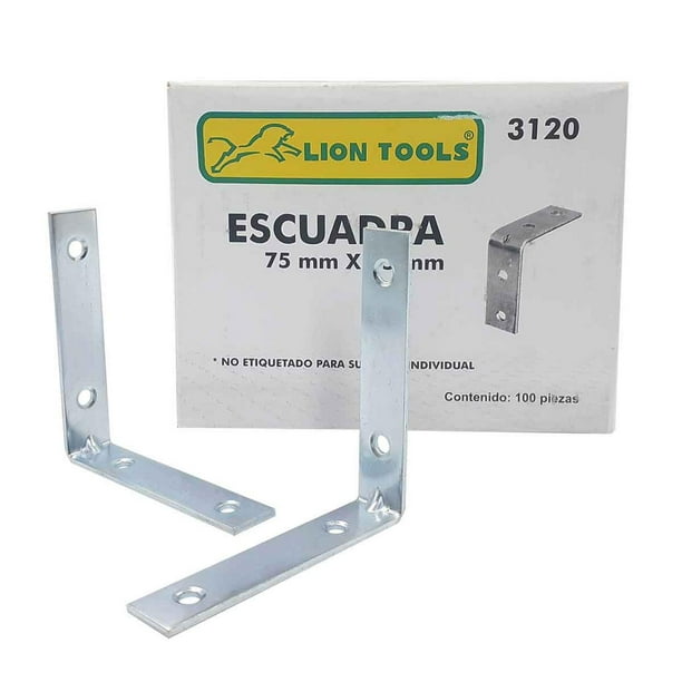 Soporte Angular En Forma De L Para Repisas 75mm x 75mm Caja 100 Piezas Lion Tools 3120