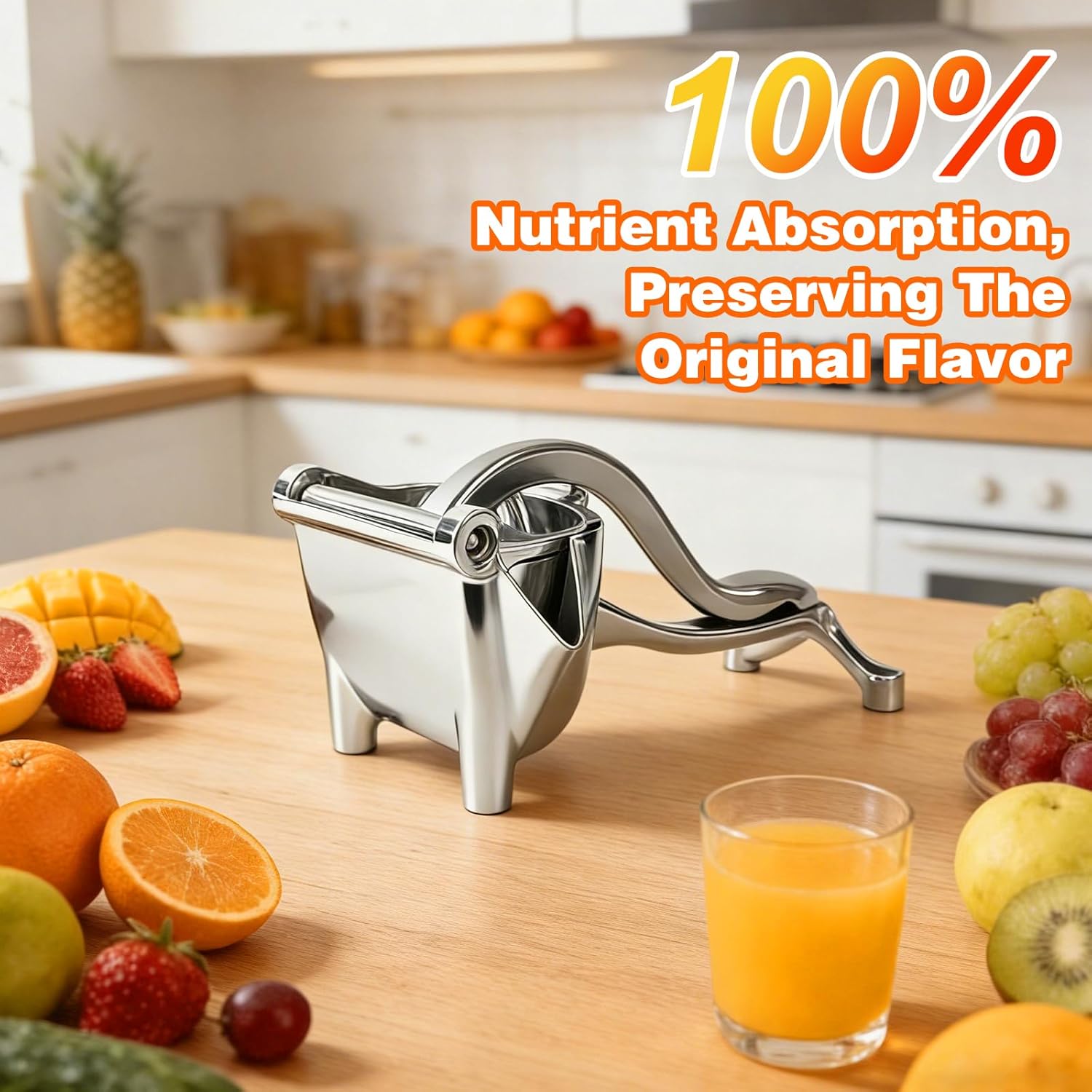 Fresh Fruit Juice Extractor, Manual Hand Press Juicer with Heavy-Duty Aluminum Alloy & Ergonomic Grip for Efficient Extraction, Easy-Clean,