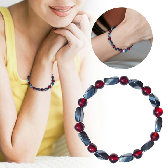 Hematite Gemstone Bracelet for Men & Women - 7" Stretch Beaded Bracelet for Protection & Wellbeing, Handmade Healing Jewelry Gift with Energy Stones