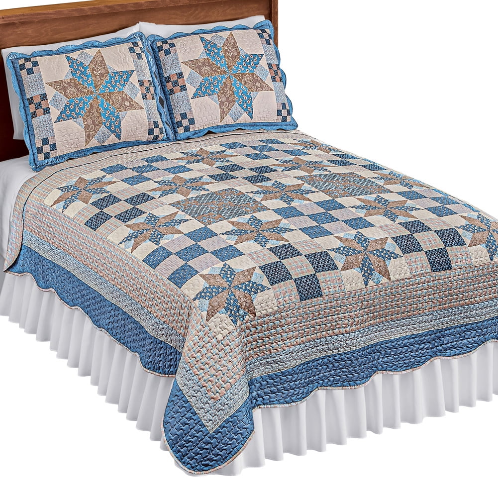 Collections Etc Classic Star Patchwork  Quilt BLUE  FULL 
