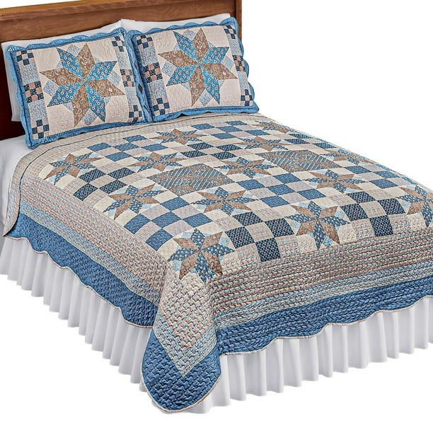 Collections Etc Classic Star Patchwork Quilt BLUE FULL/QUEEN