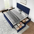 thumbnail image 3 of Memoryfield King Size Bed Frame with 4 Storage Drawers and Headboard, Velvet Upholstered Platform Bed Frame with Wooden Slats Support, No Box Spring Needed, Blue, 3 of 9