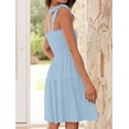 thumbnail image 4 of Women's Summer Spaghetti Strap Sleeveless Square Neck Ruffle A Line Swing Mini Dress, 4 of 6