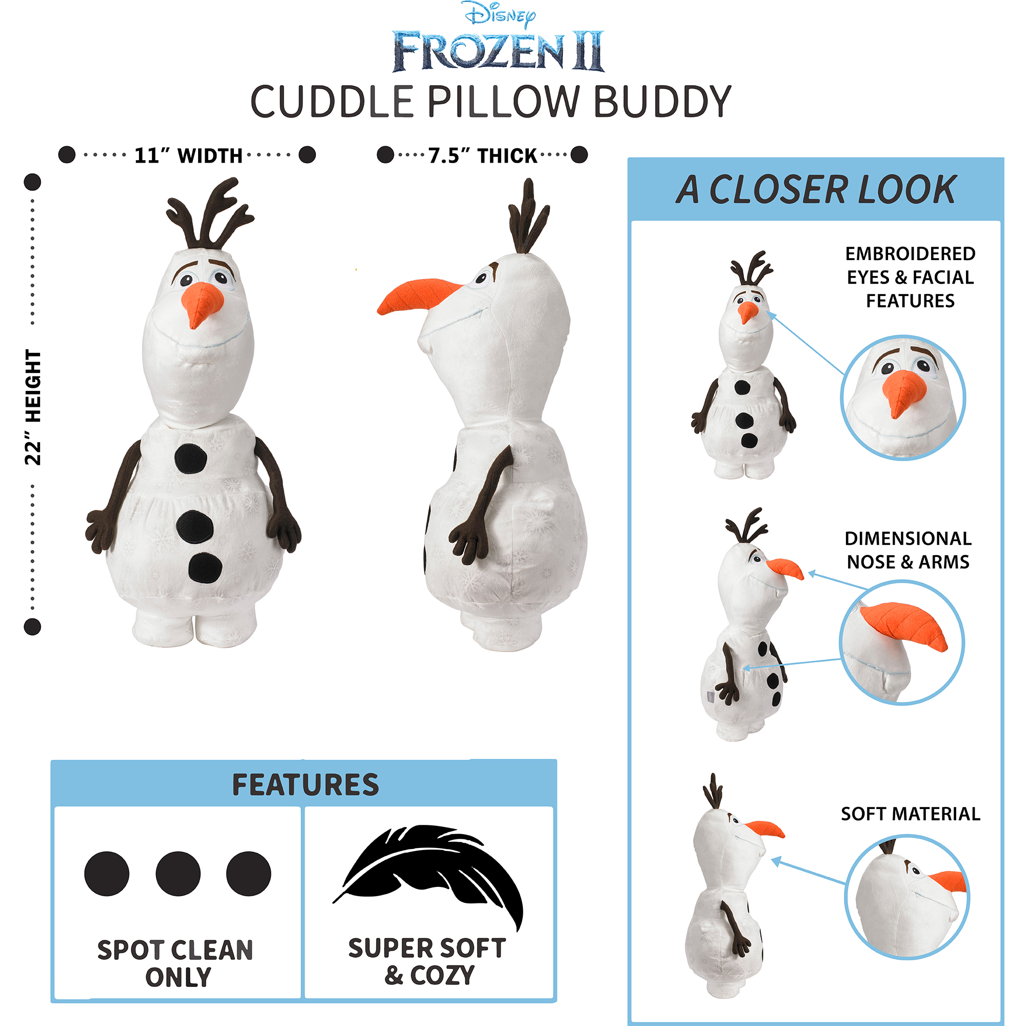 Disney Frozen Kids Olaf Bedding Plush Cuddle and Decorative Pillow Buddy, White - image 4 of 7