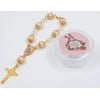 12 Baby Pink Bible Rosary Beads Beaded Pink and Gold Catholic Christian Crucifix Cross Pearl Bracelet Baptism Favors Recuerdos De Bautizo Communion Car
