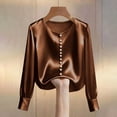 thumbnail image 5 of ZQGJB Women Satin Silk Tops Dressy Business Casual Tunic Blouse Lightweight Long Sleeve Peal Button Decor Work Shirts Office Outfits, 5 of 6