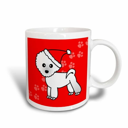 3dRose Cute Bichon Frise Red Paw Background with Santa Hat - Ceramic Mug,