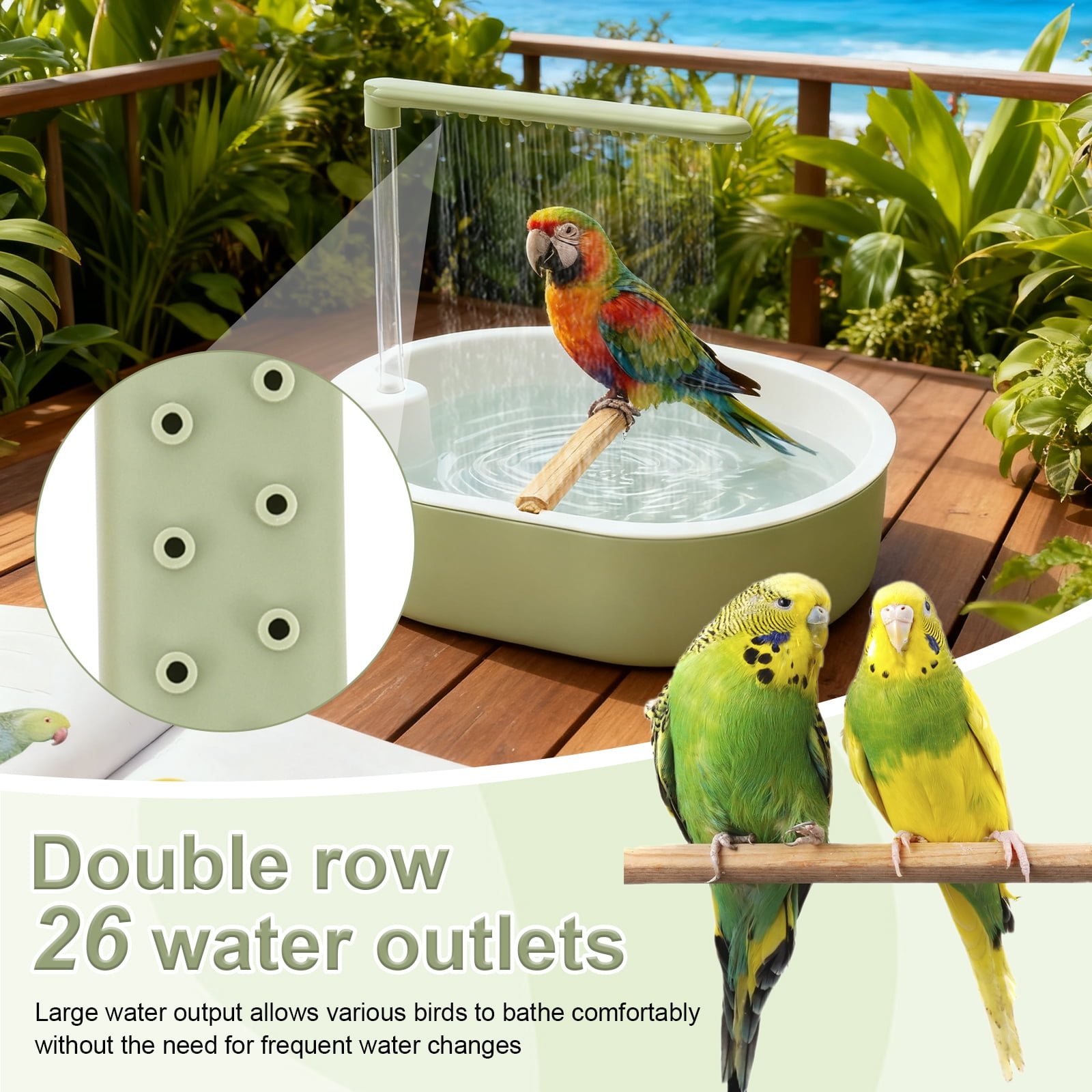 Bird Shower Bath Generous Capacity USB Electric Circulating Water Bird Bathtub Automatic Parakeet Bird Bath with Pump for Lovebird Cockatiel Finches Cockatoo Conure