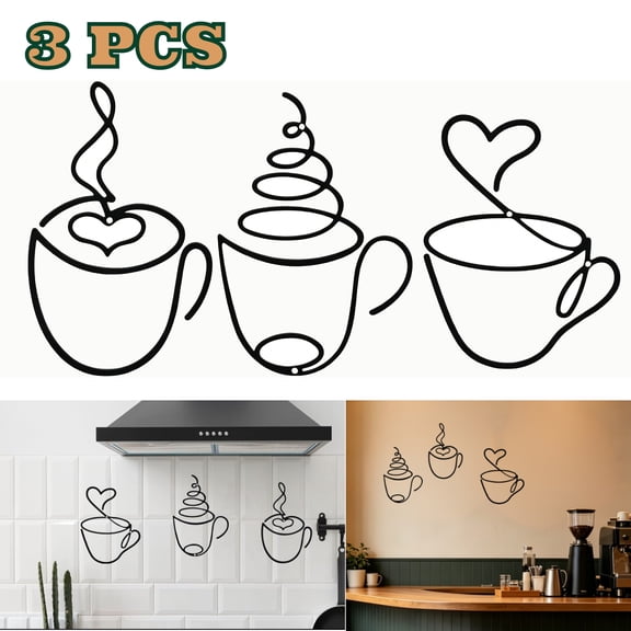 3Pcs Coffee Cup Acrylic Wall Art  Coffee Bar Sign Coffees Bar Decor for Kitchen Restaurant Shop Decors Accessories