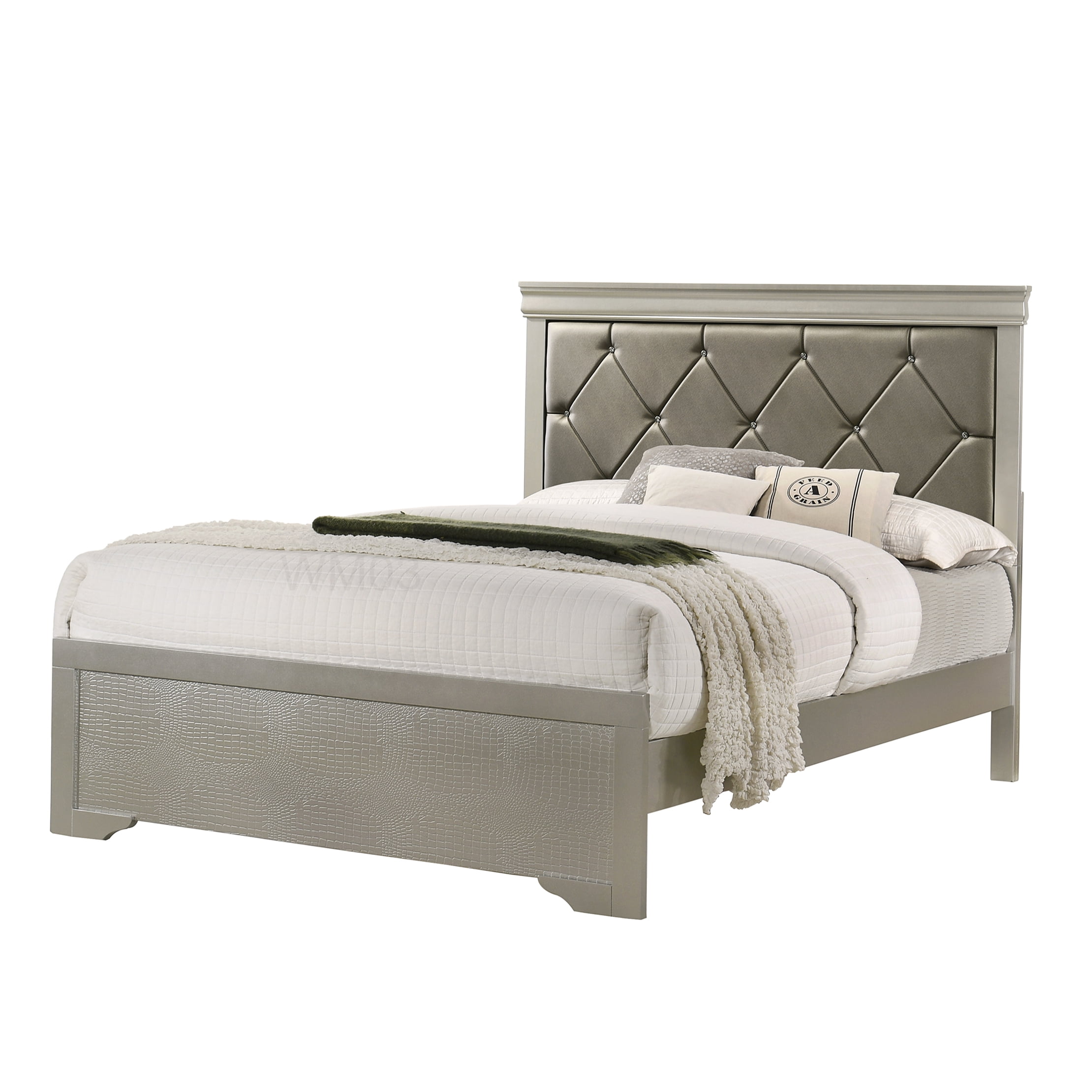 Modern Beige Fabric Upholstered Bed Frame, Queen Size Platform Bed with Tufted Headboard