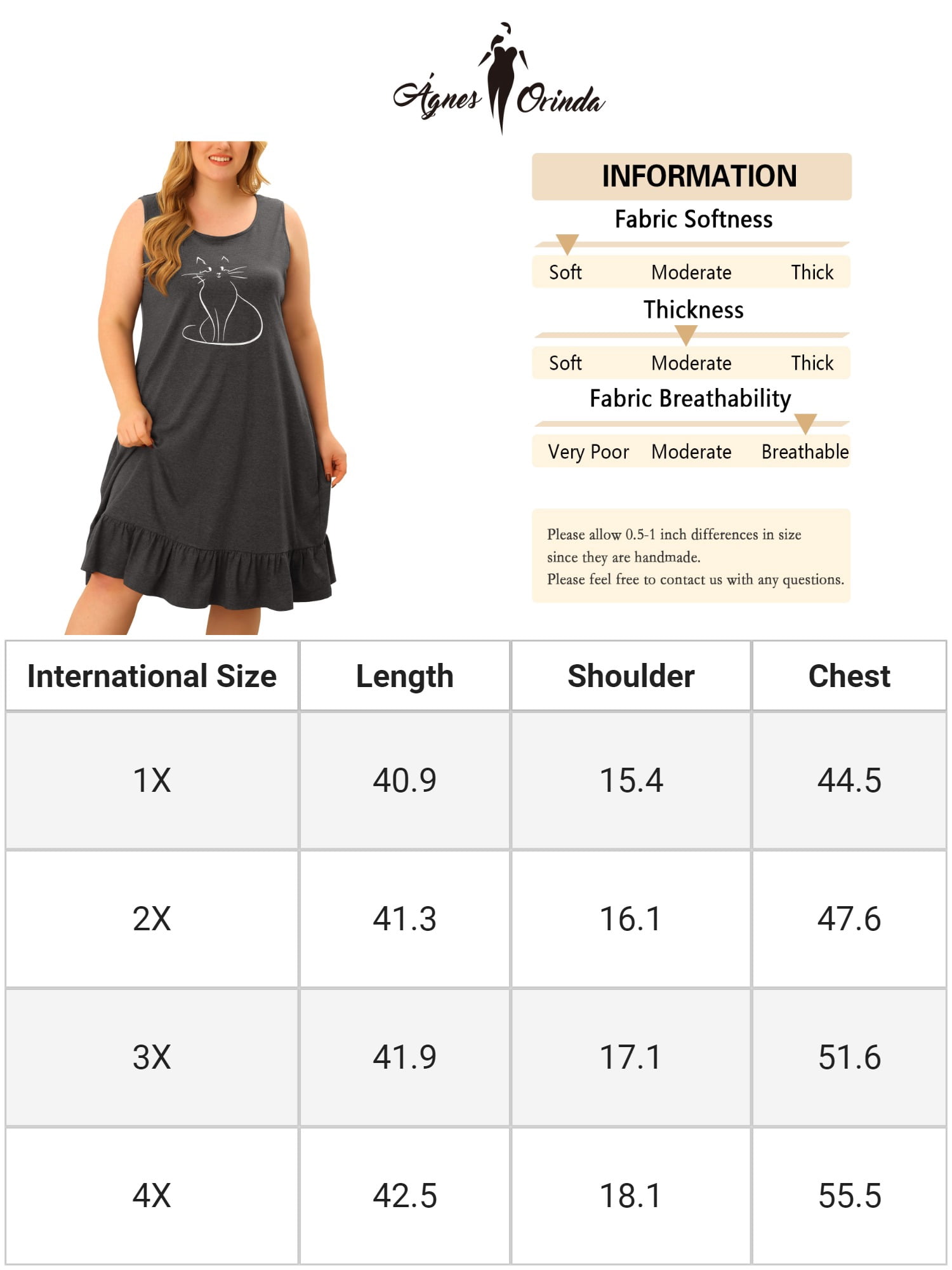 Unique Bargains Women's Plus Size Sleepdress Sleeveless Comfy Lovely Cat Nightdress