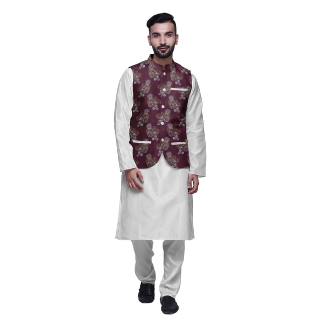 Atasi Indian Traditional Kurta Churidar Pajama Set With Nehru Jacket For Men