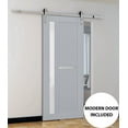 thumbnail image 5 of Sturdy Barn Door Frosted Glass | Veregio 7288 Matte Grey | 6.6FT Rail Hangers Heavy Hardware Set | Solid Panel Interior Doors-28" x 96"-Silver Rail, 5 of 6