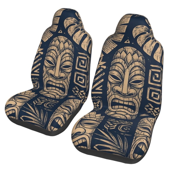 Ancient Totem Pattern Car Seat Cover 2 Pcs Auto Front Bucket Seats Protector Cushion Universal Vehicle Truck SUV