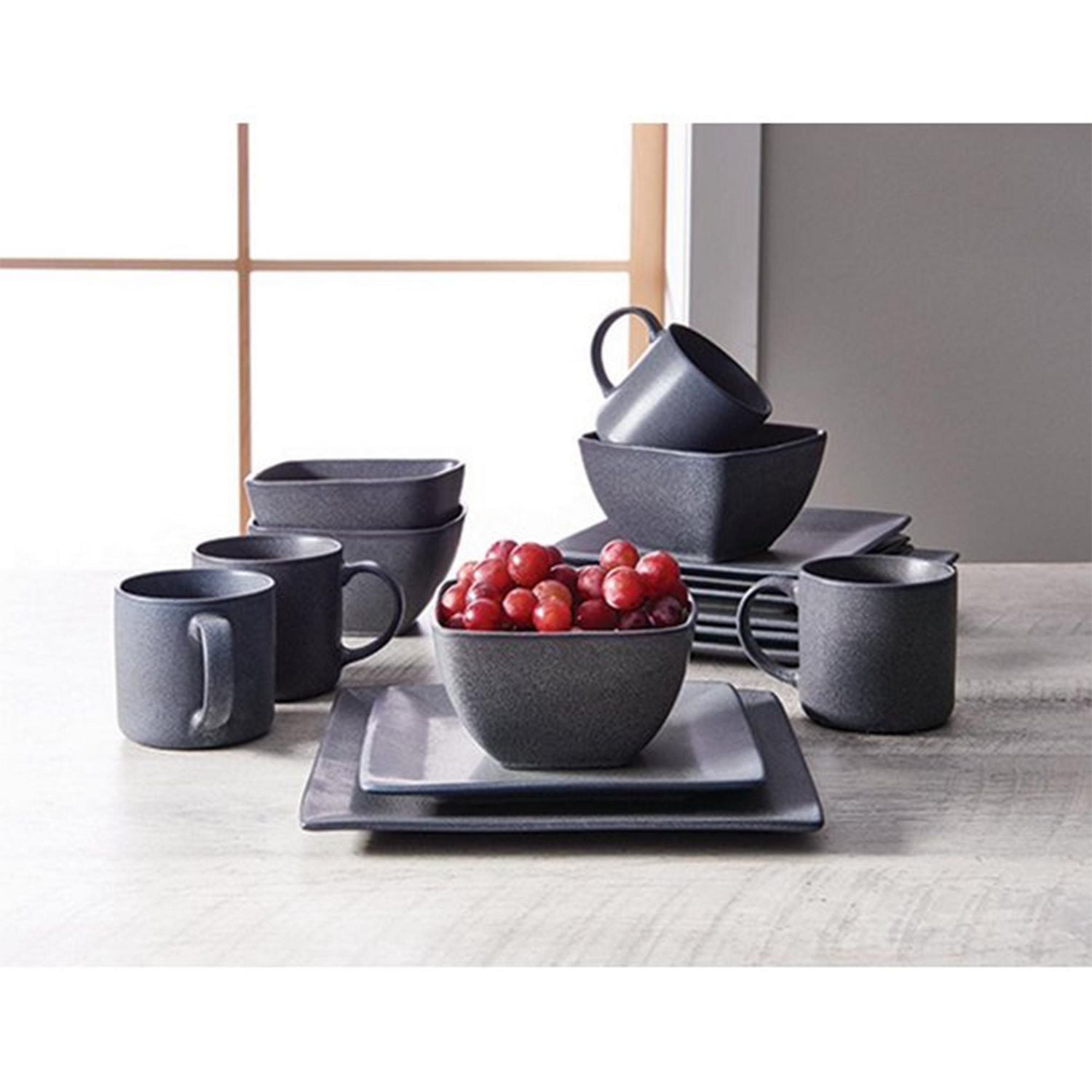 Stoneware 16-Piece グレー皿2枚 WARE STONE CORDIAL B&G N0706-16★ Dinnerware Tanguay | BLB2206 Lain Stone 4 for Set 食器