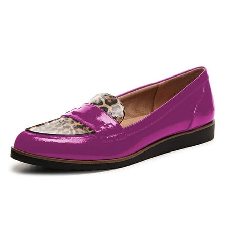 YDN Women Comfort Slip On Round Closed Toe Flats Loafers Round Toe Low Heel Slide Dress Pump Office Walking Shoes Size 8.5 Purple