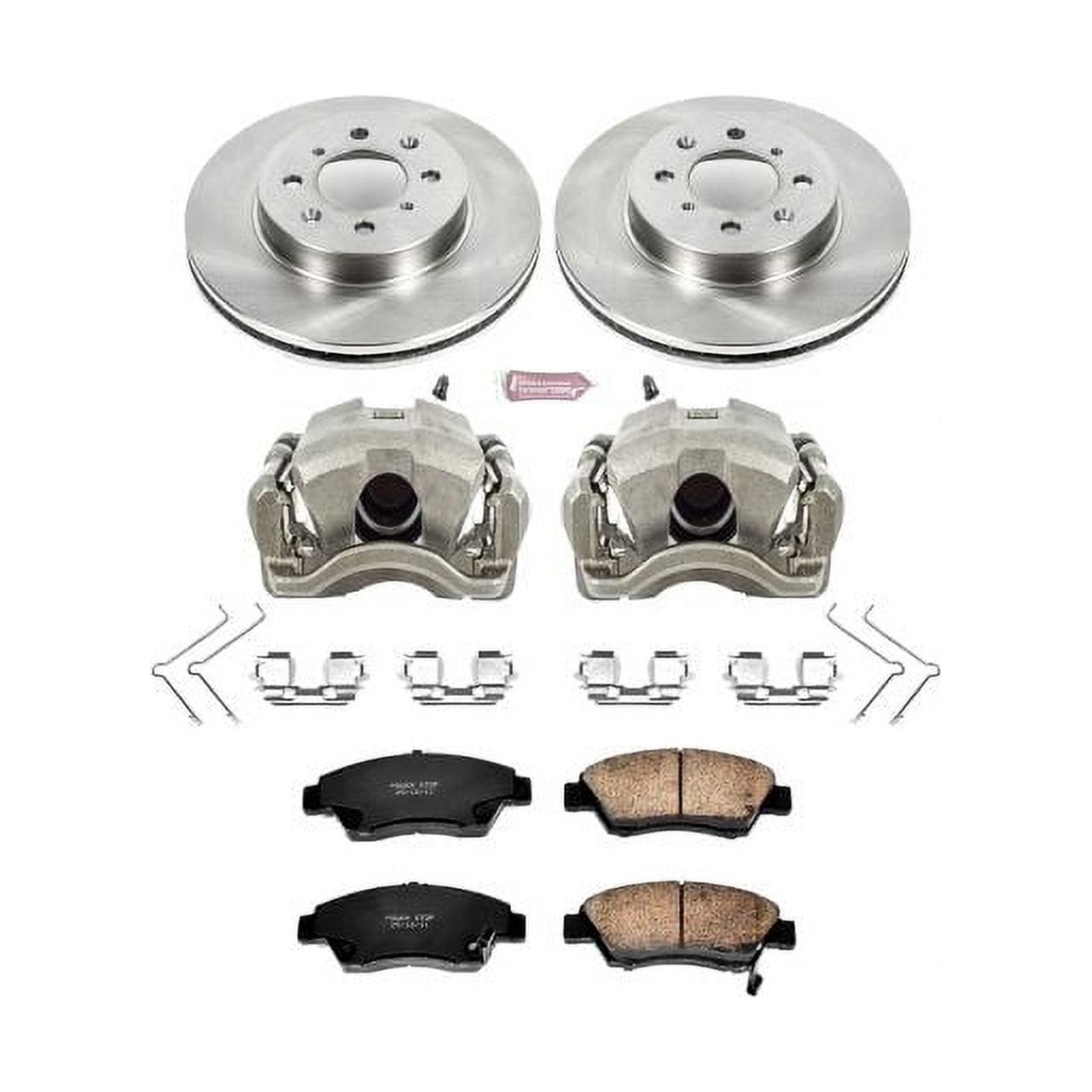 PowerStop Front Stock Replacement Brake Pad and Rotor Kit with Calipers Fits: HONDA Select Models KCOE696