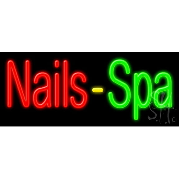 Nails Spa LED Neon Sign 10 x 24 - inches, Black Square Cut Acrylic Backing, with Dimmer - Bright and Premium built indoor LED Neon Sign for Spa interior decor and storefront.