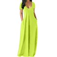thumbnail image 2 of Robe Maxi Femme Été Décontractée Col en V Unie Longue Robe Mode Poches Manches Courtes Ample Femme Grande Taille Robe, 2 of 3