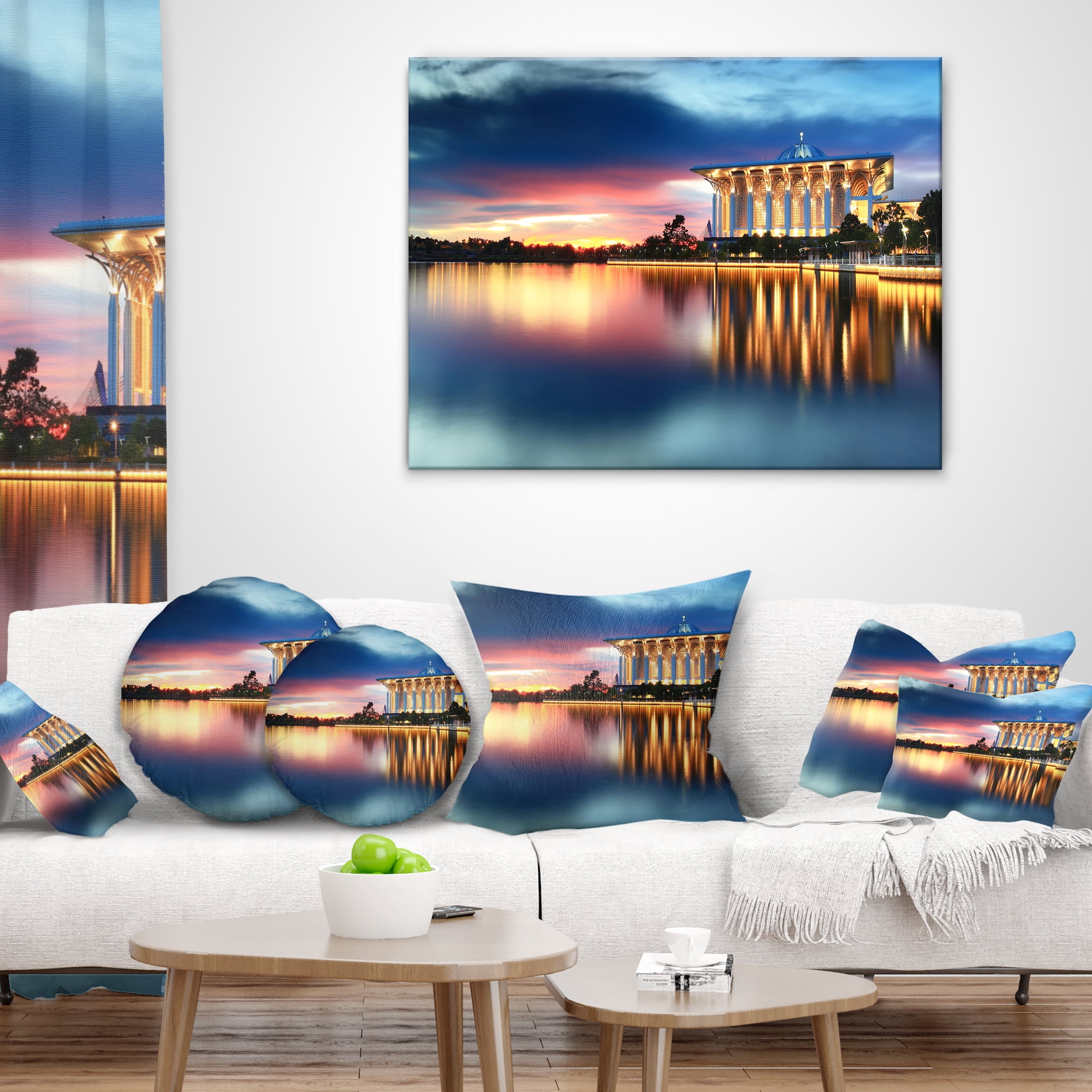 Designart Iron Mosque Malaysia Panorama - Seashore Photo Throw Pillow - 18x18